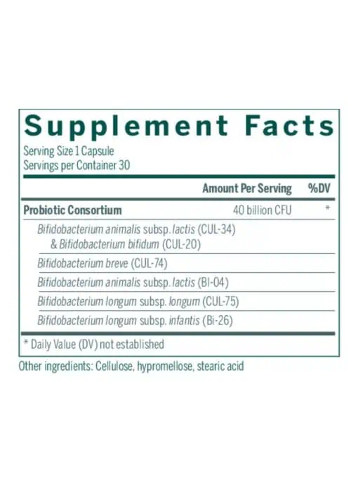 Genestra HMF Bifido Capsules -- probiotic supplement, gut health. - Back