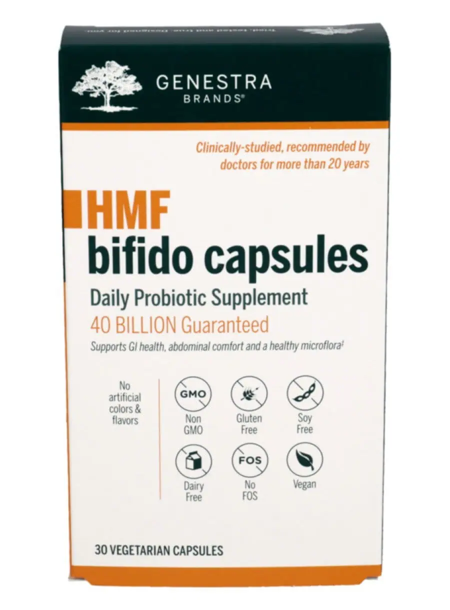 Genestra HMF Bifido Capsules -- probiotic supplement, gut health.