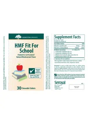 Seroyal HMF Fit for School -- children's immune support, chewable probiotics. - Back