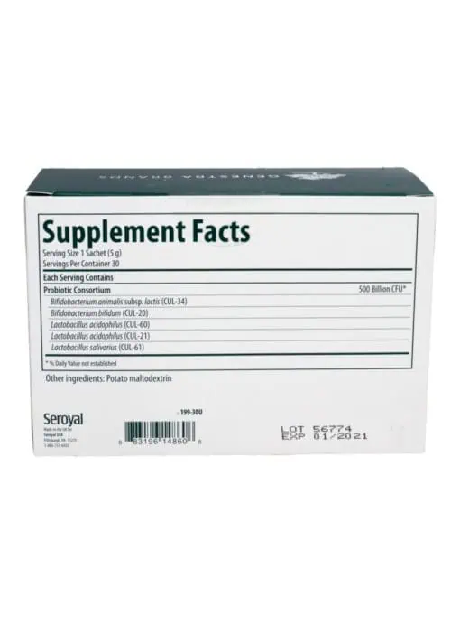 Genestra HMF Intensive 500 -- probiotic supplement, gut health. - Back