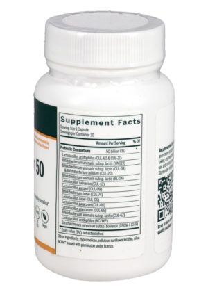 Seroyal/Genestra HMF Multistrain 50 -- probiotic supplement, gut health. - Back