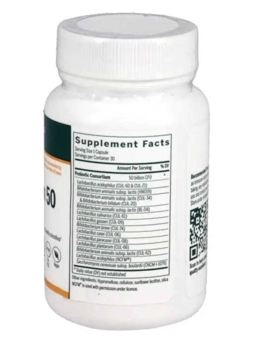 Seroyal/Genestra HMF Multistrain 50 -- probiotic supplement, gut health. - Back