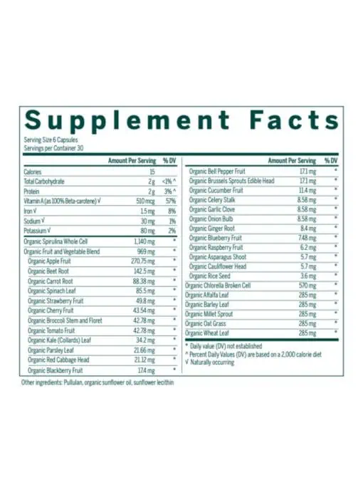 Genestra Phyto Greens Capsules -- phytonutrients, organic greens. - Back