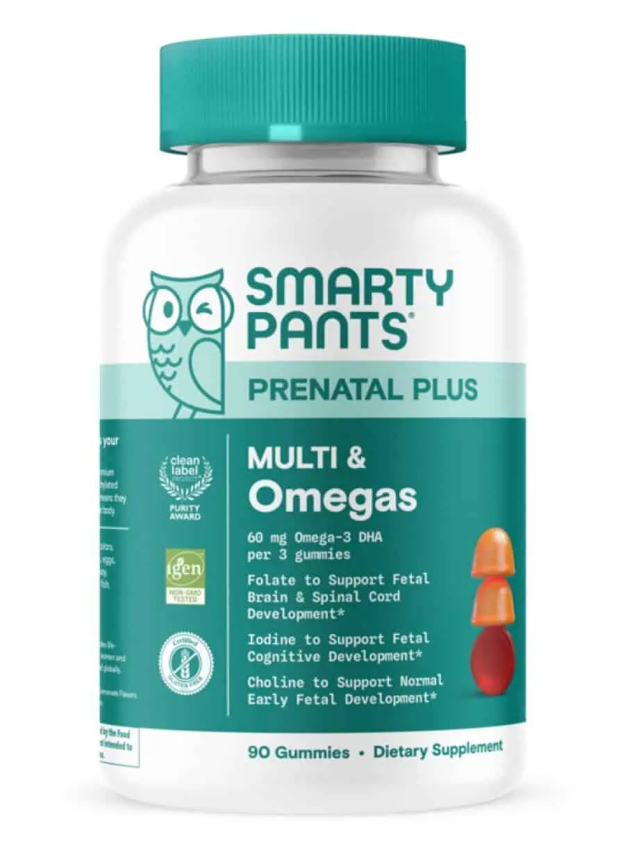 SmartyPants Prenatal Plus Multi & Omegas -- prenatal vitamins, omega-3 supplements.