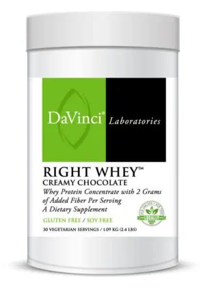 DaVinci Labs Right Whey, Creamy Chocolate -- whey protein, muscle support.