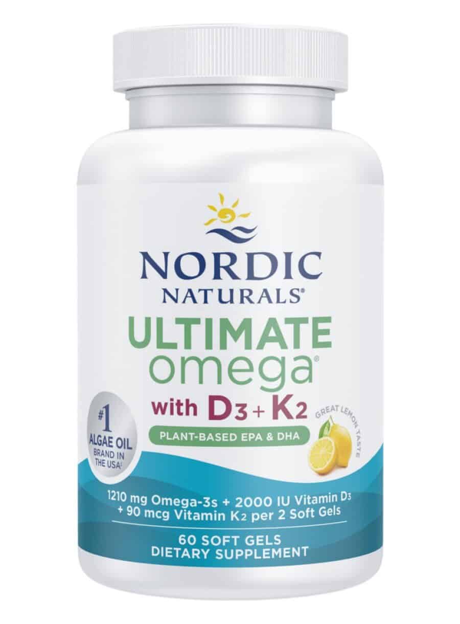 Nordic Naturals Pro Ultimate Omega with D3 + K2 -- omega-3 supplement, vegan-friendly.