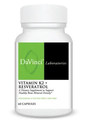 DaVinci Labs Vitamin K2+ Resveratrol -- bone health, antioxidant support.