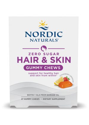 Nordic Naturals Pro Zero Sugar Hair & Skin Gummy Chews -- hair gummies, skin support.