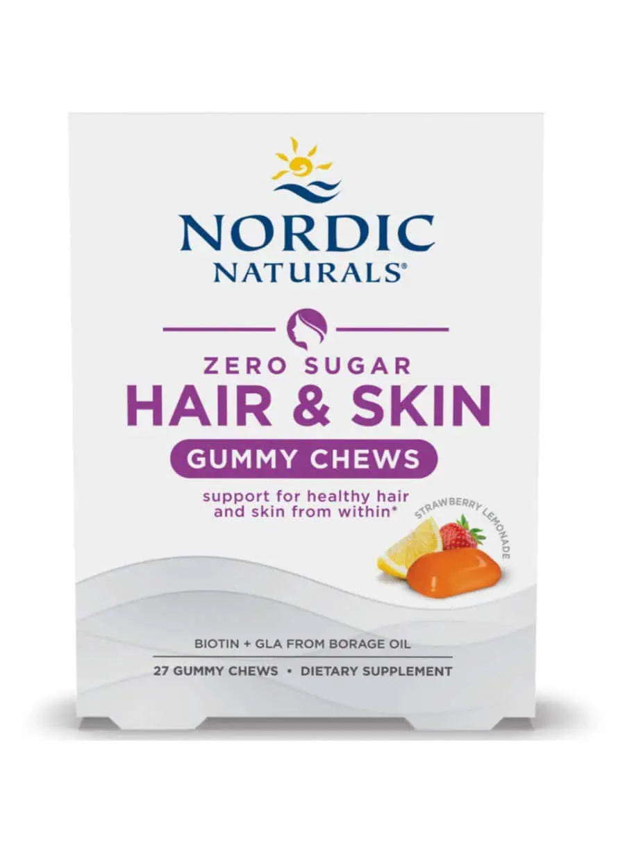 Nordic Naturals Pro Zero Sugar Hair & Skin Gummy Chews -- hair gummies, skin support.